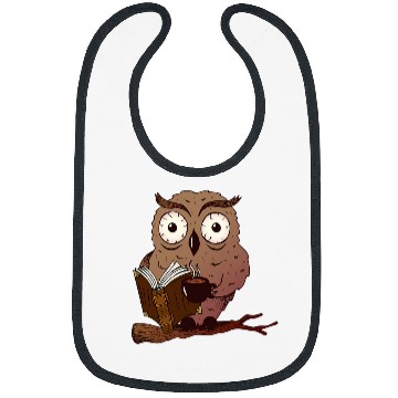 Discover Owl reading a book with coffee Owl Bird Lover Bibs