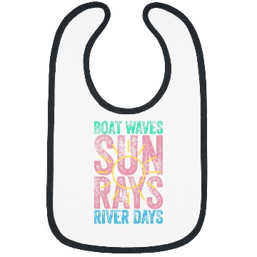 Discover Boat Waves Sun Rays River Days Cute Retro Summer Vacation Bibs