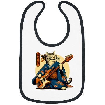 Discover Japanese Samurai Cat Playing The Bass Bibs