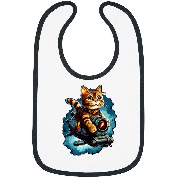 Discover Cartoon cat flying with jet train Fantasy art Standard Bibs