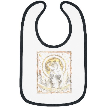 Discover Linocut Bear Drawing Cottagecore Moon Celestial Print Bibs