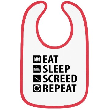 Discover Eat Sleep Screed Repeat (black text) Bibs