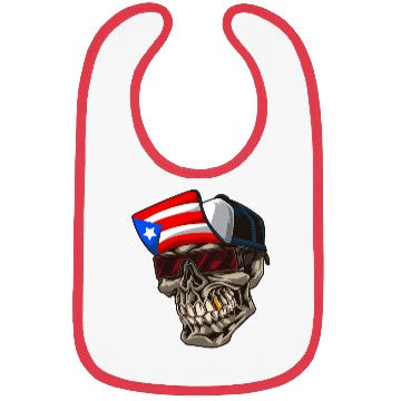 Discover Cool Puerto Rico Skull With Cap and Boricua Flag Bibs