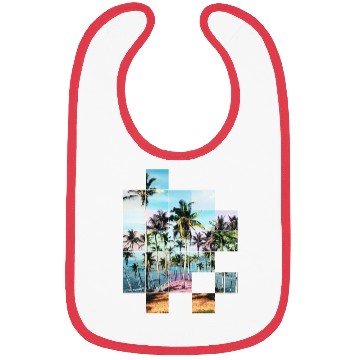 Discover Palm Trees Beach Vacation Pixel Picture Colorful Bibs