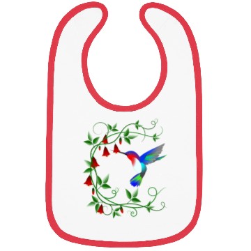 Discover Hummingbird with red flowers Bibs