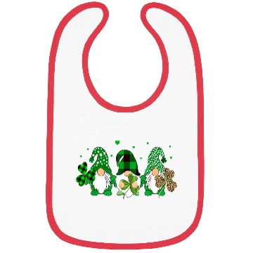 Discover Three Gnomes Holding Shamrock Leopard Plaid Bibs