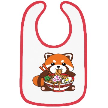 Discover Cute Kawaii Red Panda Eating Ramen Noodles Bibs