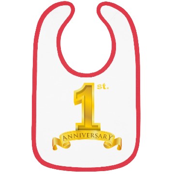 Discover first 1st anniversary. big number and ribbon text Bibs