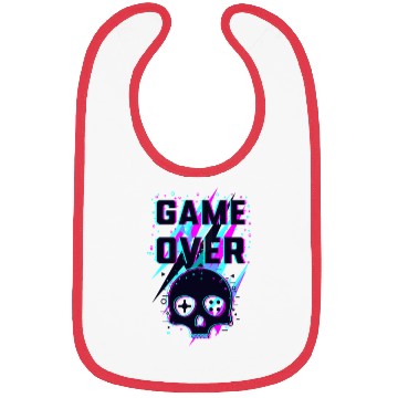 Discover Retro Game Over Purple Lightning Skull Bibs