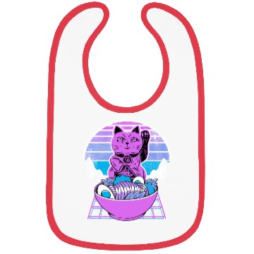 Discover Ramen Maneki Neko Cat Kawaii Retrowave Sunset 80s Bibs