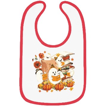 Discover Cute Ghost Book Reading Halloween Teacher Library Bibs