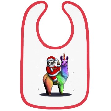 Discover Santa Sloth Riding Llama Unicorn Snowflakes Christ Bibs