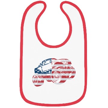 Discover Monster Truck American Flag Racing USA Patriotic Bibs