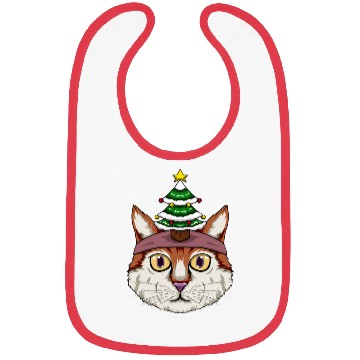 Discover Cute Cat Wearing A Christmas Tree Hat Bibs