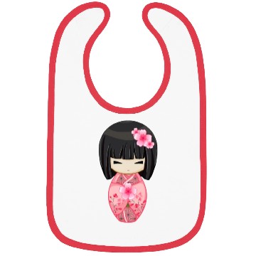 Discover Cherry Blossom Geisha Japanese Kokeshi Doll Bibs
