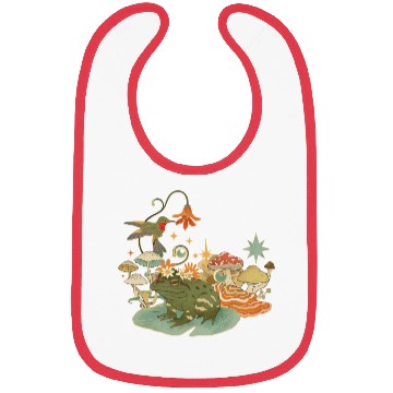 Discover Cottagecore with frog, mushrooms and hummingbird Bibs
