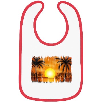 Discover Retro Sunrise, Beach, Palm Trees, Vacation Bibs