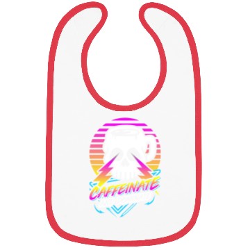 Discover Caffeinate And Dominate (Skull Mug) Retro Neon Bibs