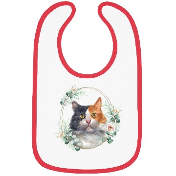 Discover Calico Cat in a Floral Gold Wreath Frame Bibs