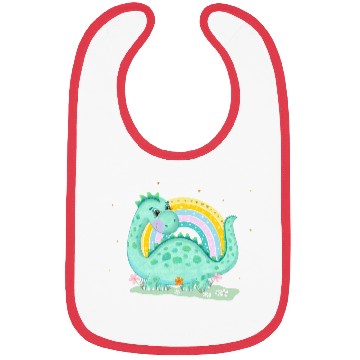 Discover Dinosaur with Rainbow and Flowers Bibs