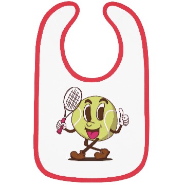 Discover funky tennis ball walking cartoon face retro style Bibs