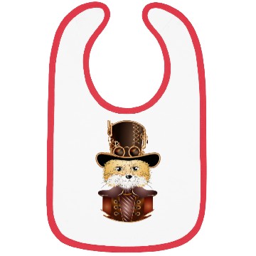 Discover Steampunk fox with ancient cylinder hat look Bibs