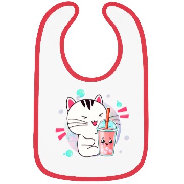 Discover Kawaii Anime Cat Bubble Tea Fan Bibs