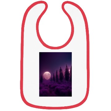 Discover Forest in night above purple clouds, moon Bibs