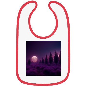 Discover Forest in night above purple clouds, moon Bibs