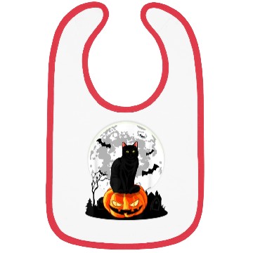 Discover Black Cat On Pumpkin Bibs Full Moon Halloween
