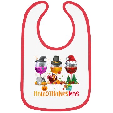 Discover Wine Glasses Witch Santa hat Happy Hallothanksmas Bibs
