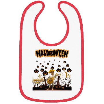 Discover Happy Halloween Funny Skeleton Playing Guitar Bibs