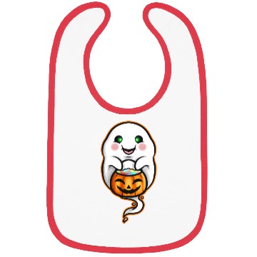 Discover Kawaii Ghost Holding Pumpkin Trick Or Treat Bag Bibs