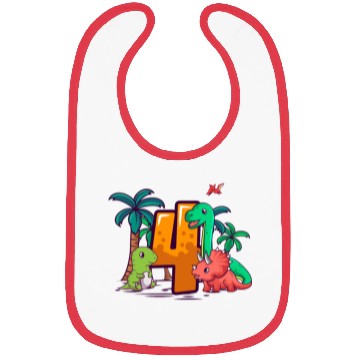Discover 4th Birthday Trex Triceratops Dinosaur 4 Year Bibs