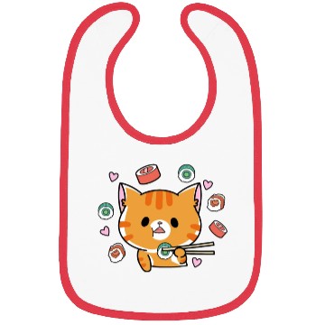 Discover Kawaii Cat Eating Sushi Japanese Raw Food Bibs