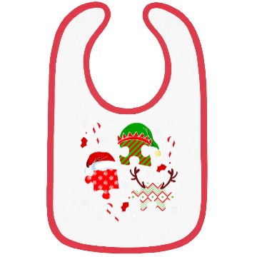 Discover Autism Christmas Hat Puzzle Pieces Candy Cane Bibs