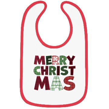 Discover Merry Christmas Motif Plaid Pattern Bibs