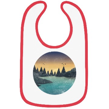 Discover Retro River With Forest And Birds In The Sunset Bibs