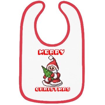 Discover Merry Christmas I Xmas I 8 Bit Pixelated Santa Bibs