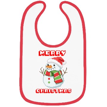 Discover Merry Christmas I Xmas I 8 Bit Pixelated Snowman Bibs