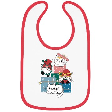 Discover cute gnome and kitty cats on present gift box Bibs