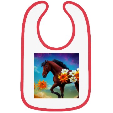 Discover Brown horse with orange white flowers drawing Bibs