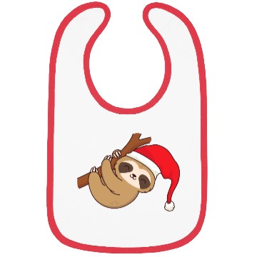 Discover Sloth with Christmas hat hangs chilling on branch Bibs