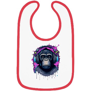 Discover ape, primate, monkey wearing headphones Bibs