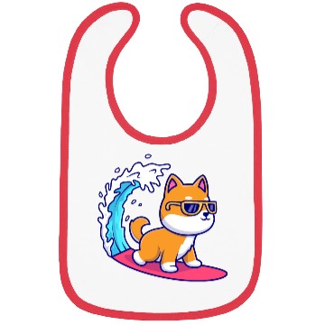 Discover Cute Shiba Inu Dog Surfing in Sea Bibs