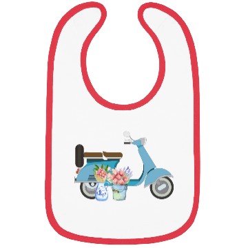 Discover Blue Retro Scooter With Tulips Art Design Bibs