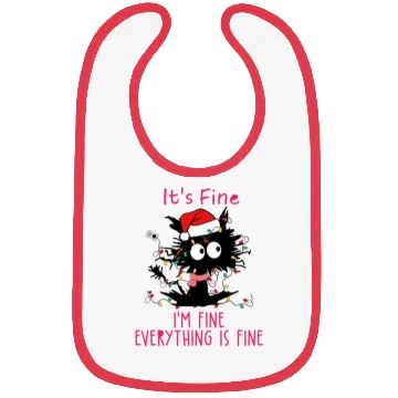Discover Everything's Fine Black Cat Tangled in XMAS Light Bibs