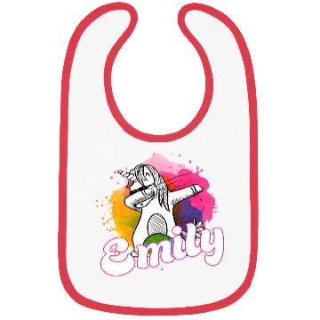 Discover EMILY - Beautiful name with dabbing unicorn Bibs