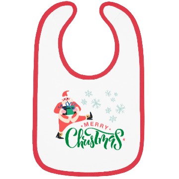 Discover Merry Christmas in Green Font and Pink Santa Bibs