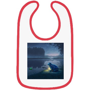 Discover Blue Frog and Firefly on a pond at Night Bibs